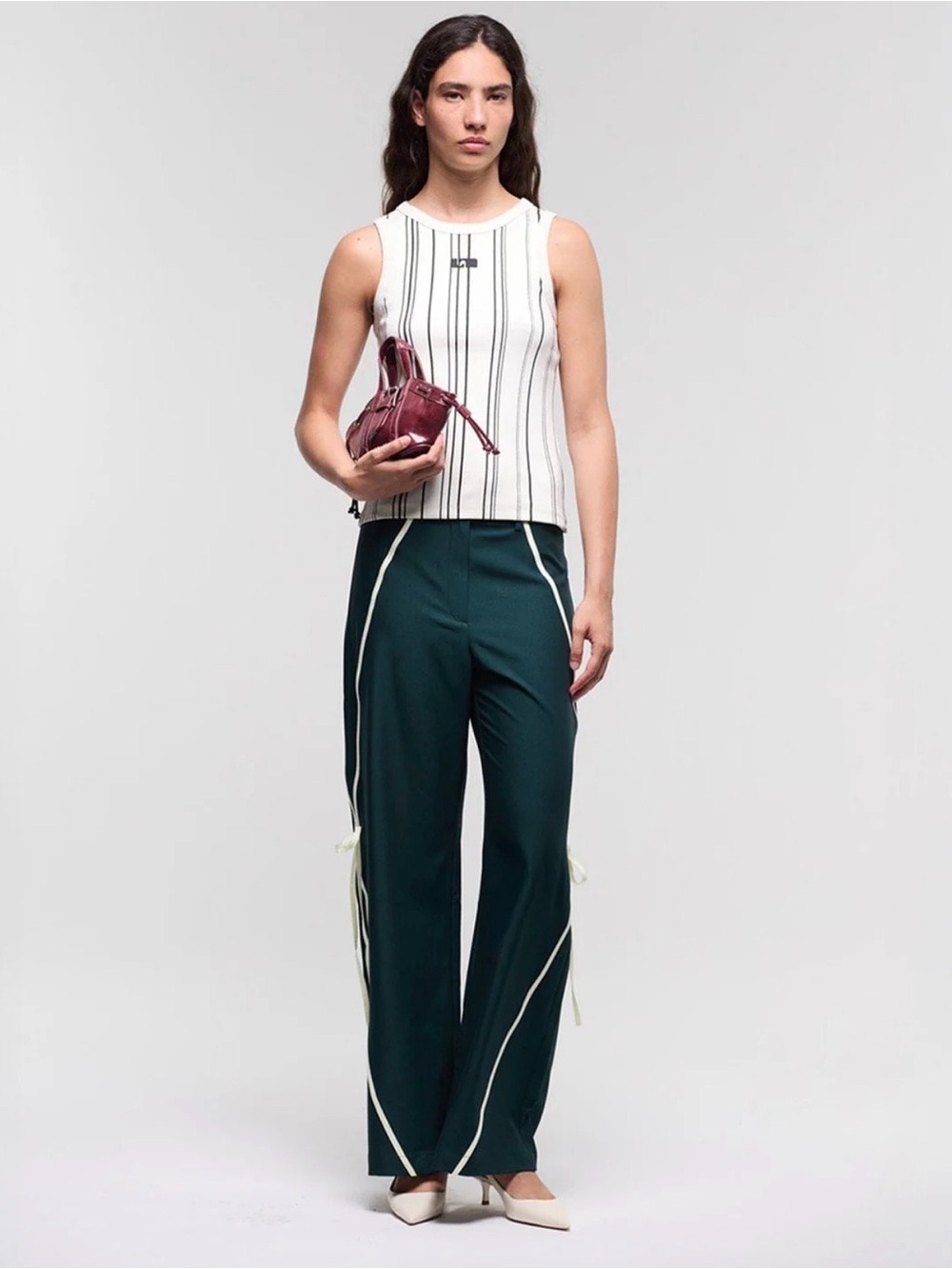 LAAGAM‎ ECRU STRIPED EMBROIDERED LOGO TANK TOP Sz M